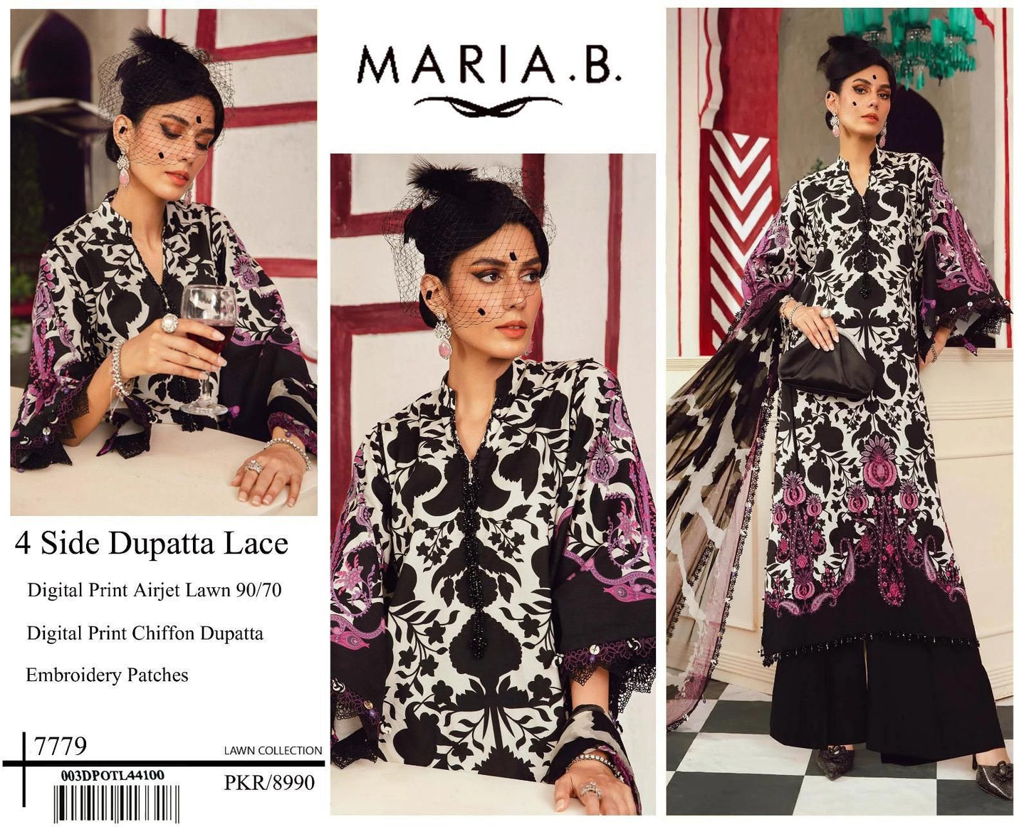Digital Print Airjet Lawn Suit with 4-Side Lace Chiffon Dupatta