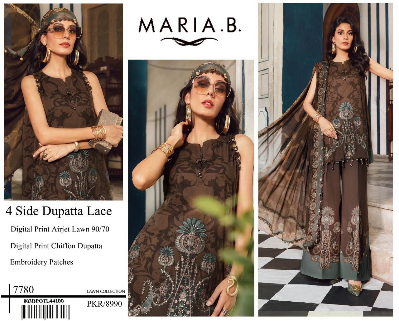 Digital Print Airjet Lawn Suit with 4-Side Lace Chiffon Dupatta