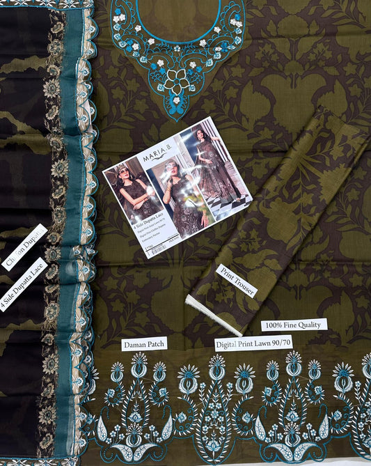 Digital Print Airjet Lawn Suit with 4-Side Lace Chiffon Dupatta