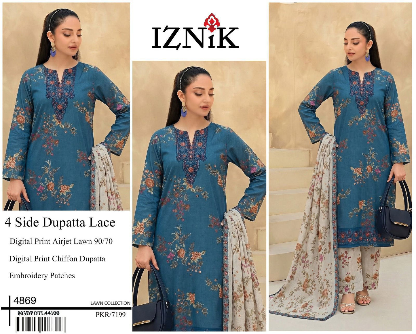 Digital Print Airjet Lawn Suit with 4-Side Lace Chiffon Dupatta