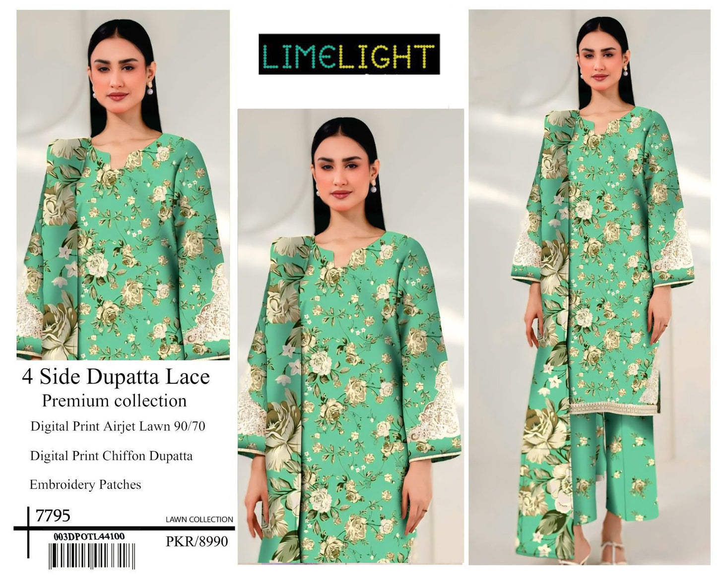 Digital Print Airjet Lawn Suit with 4-Side Lace Chiffon Dupatta