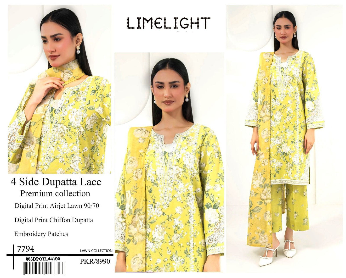 Digital Print Airjet Lawn Suit with 4-Side Lace Chiffon Dupatta