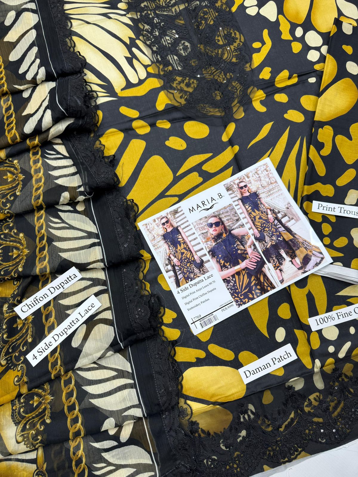 Digital Print Airjet Lawn Suit with 4-Side Lace Chiffon Dupatta