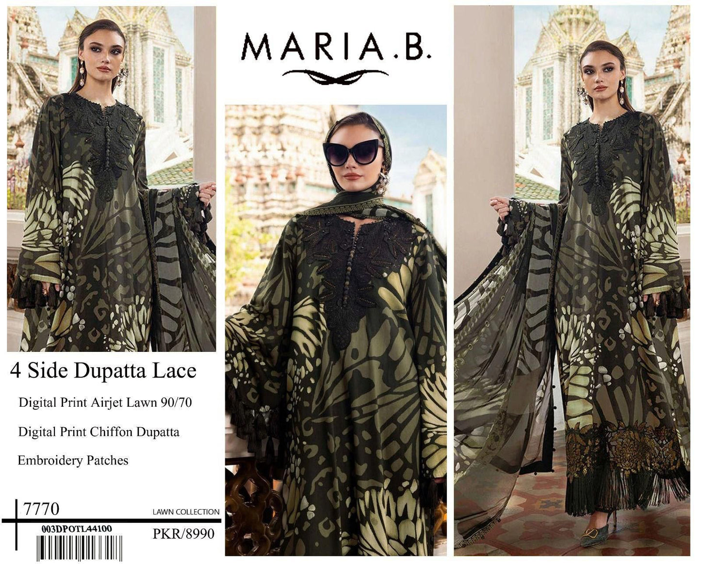 Digital Print Airjet Lawn Suit with 4-Side Lace Chiffon Dupatta