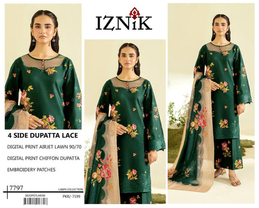 DIGITAL PRINT AIRJET LAWN 90/70 With 4 Side Lace CHIFFON DUPATTA