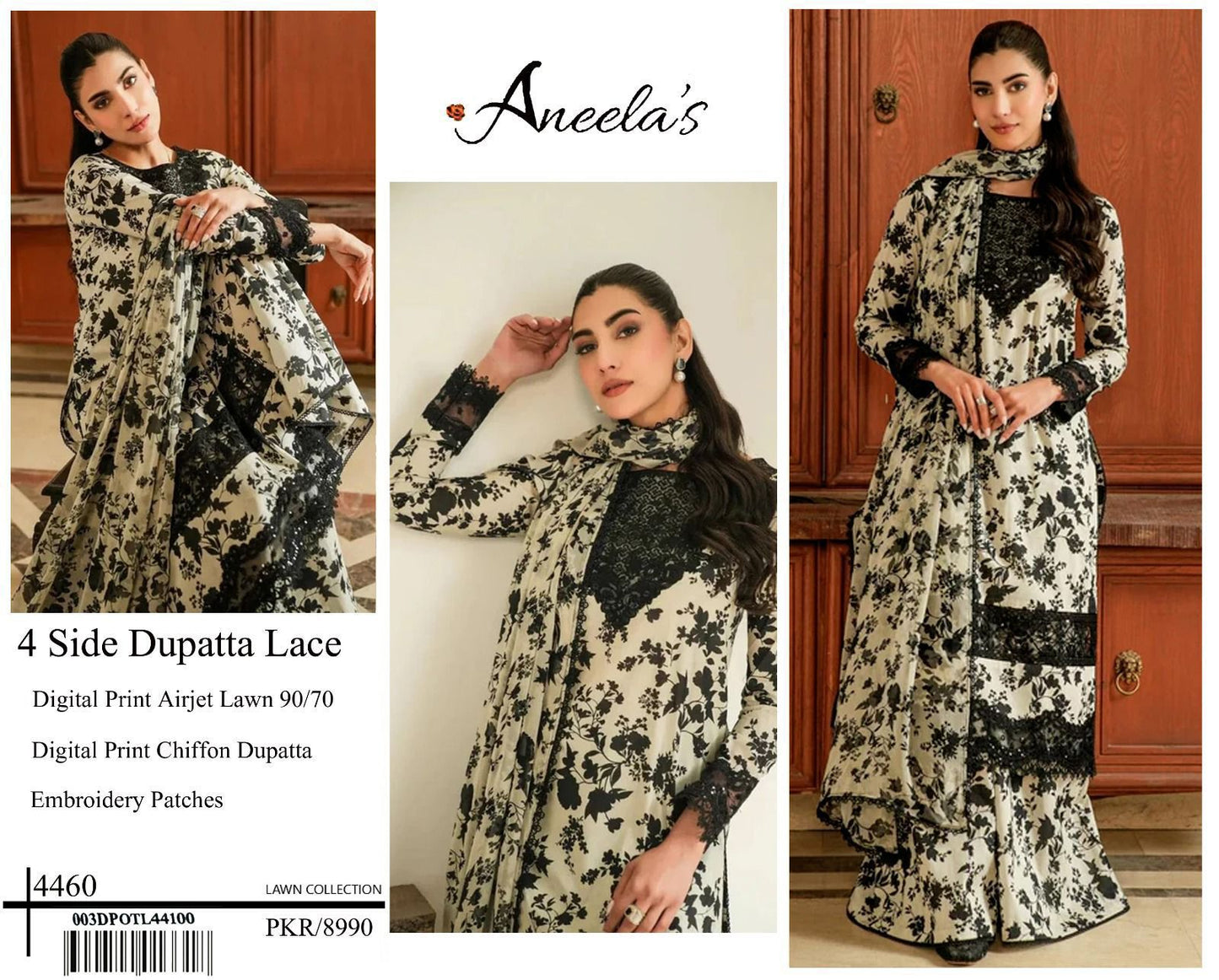 DIGITAL PRINT AIRJET LAWN 90/70 With 4 Side Lace CHIFFON DUPATTA