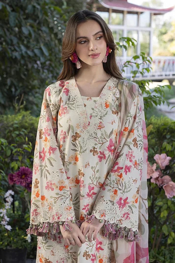 DIGITAL PRINT AIRJET LAWN 90/70 With 4 Side Lace CHIFFON DUPATTA
